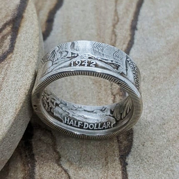 Vintage 1942 Walking Liberty Silver Half Dollar Coin Ring - Handcrafted, One-of-a-Kind Jewelry