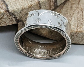 Vintage 1965 Silver JFK Half Dollar Coin Ring - Unique Anniversary Jewelry