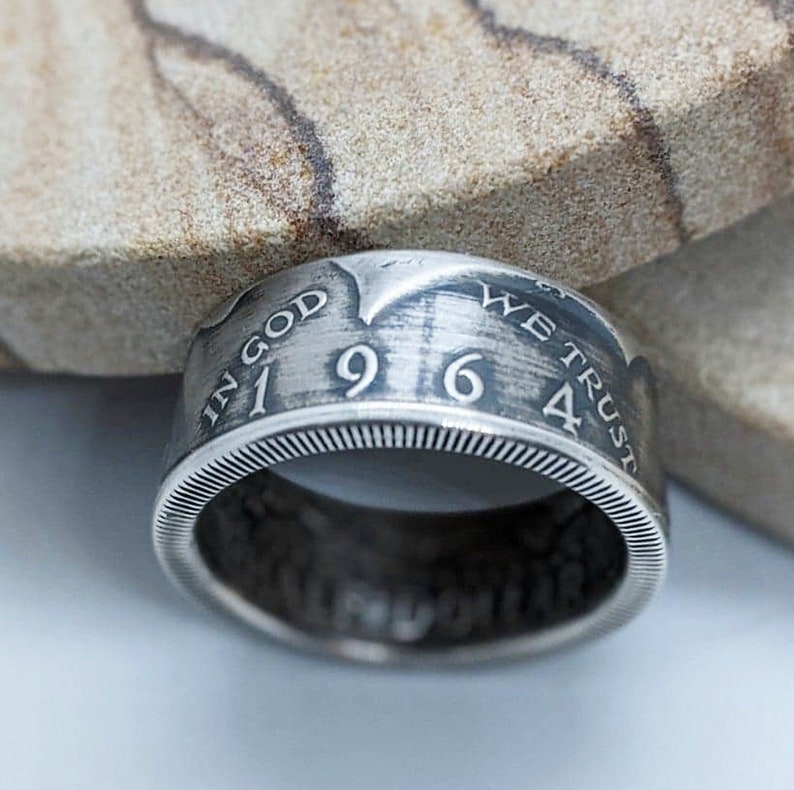 Coin Ring 1964 JFK Silver Half Dollar 57th Birthday Gift Anniversary