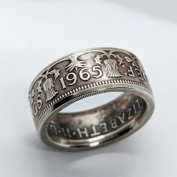 Great Britain Florin, Two Shillings Coin Ring, Coin Jewelry, Powder Coated Finish