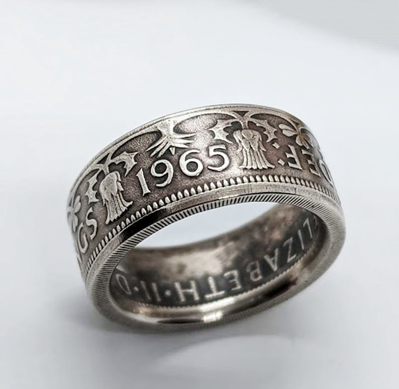 Two Shillings Coin Ring Powder Coated Finish Coin Jewelry Great Britain Florin