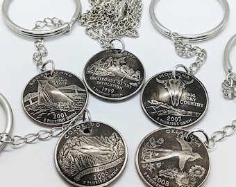Statehood / Territory Quarter Domed Coin Keychain, Necklace - Pick your State
