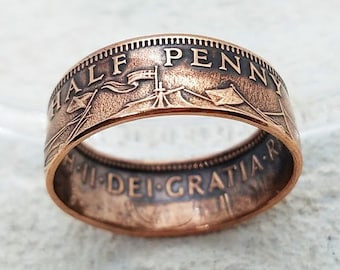 Vintage British Half Penny Coin Ring - Elizabeth II - Authentic British Jewelry