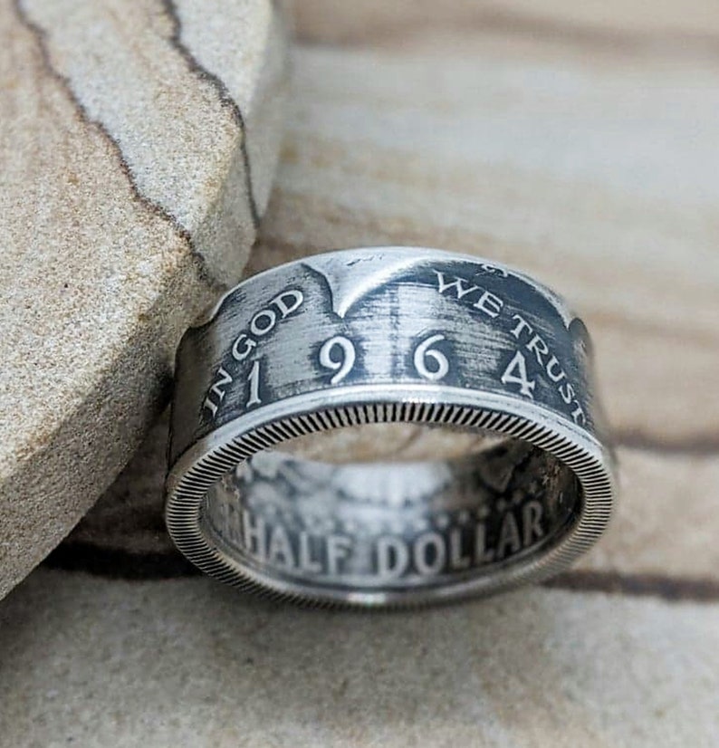 Coin Ring 1964 JFK Silver Half Dollar 57th Birthday Gift Anniversary