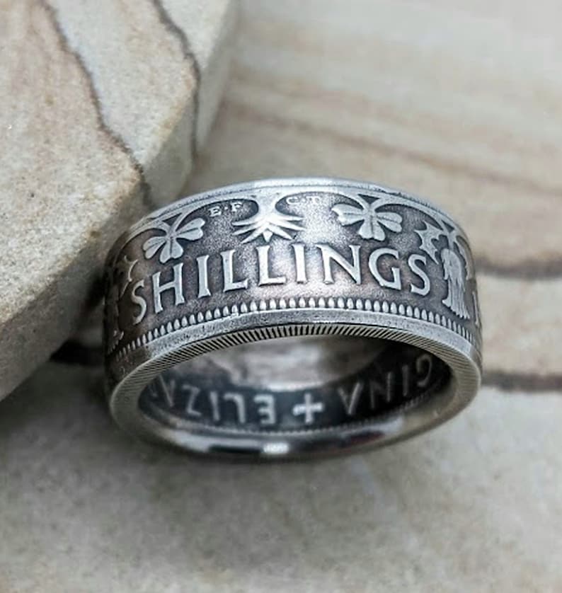 Two Shillings Coin Ring Powder Coated Finish Coin Jewelry Great Britain Florin