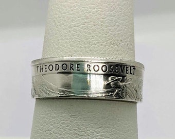 Coin Ring Made from SILVER Theodore Roosevelt National Park Quarter - Perfect Vacation Souvenir