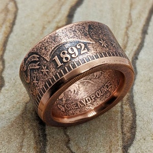 1892 Barber Half Dollar Ring - Unique Copper Coin Band for Men and Women