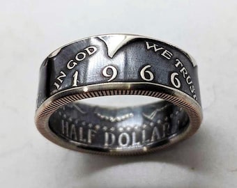 1966 Silver JFK Half Dollar, 60th Birthday, Anniversary, Unique Coin Ring