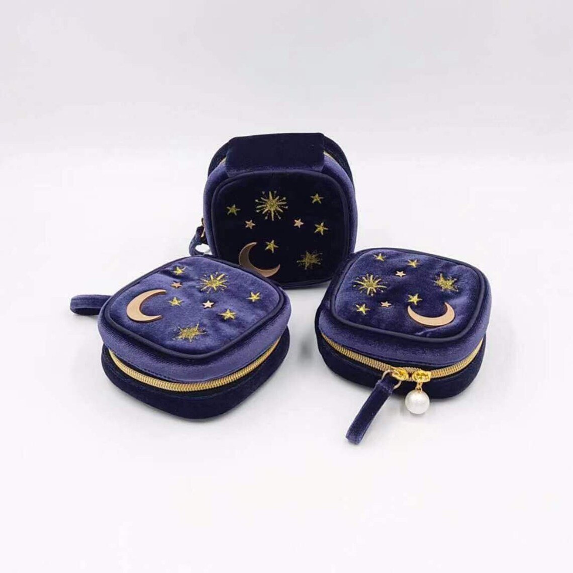 Blue Velvet Jewelry Box Celestialstarry Skystar & Moon Etsy
