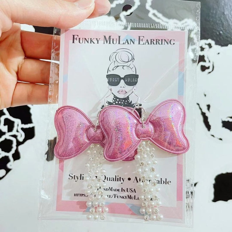 Funky Pinky Shiny Bow Earring