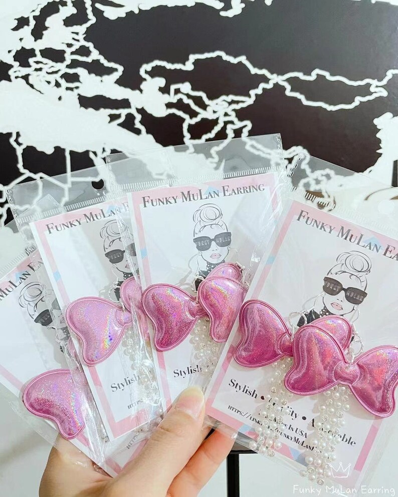 Funky Pinky Shiny Bow Earring