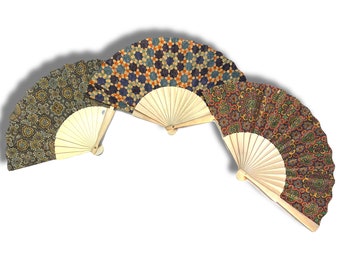 Morrocan Wood Fan Hand Made With Moroccan Pattern Vibrant Colours