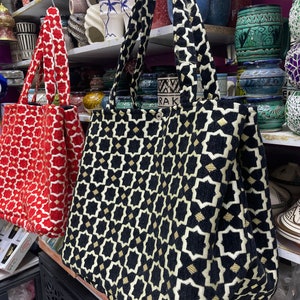 Sac marocain pour femme Sac en tissu à carreaux fait main Couleurs vives imagen 3