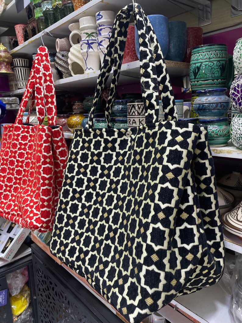 Sac marocain pour femme Sac en tissu à carreaux fait main Couleurs vives immagine 3