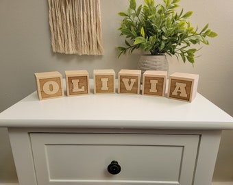 Personalized Wooden Blocks | Name Blocks | Alphabet | Baby Name | Nursery | Engraved | Baby Shower | Gift | Natural Wood Toy | Wood Blocks