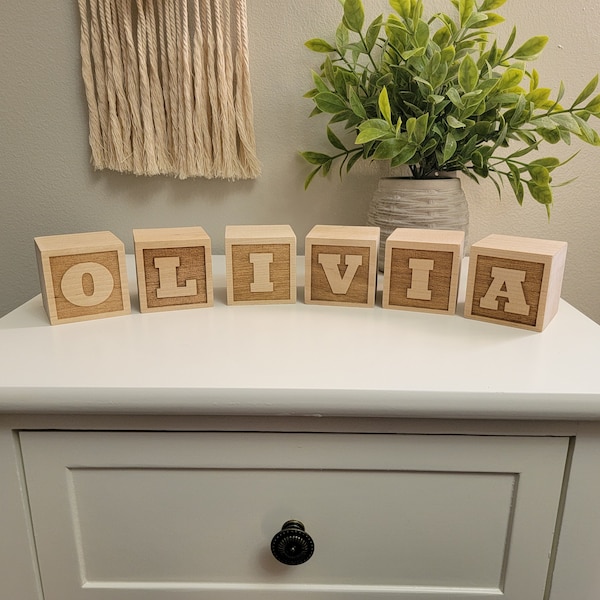 Personalized Wooden Blocks | Name Blocks | Alphabet | Baby Name | Nursery | Engraved | Baby Shower | Gift | Natural Wood Toy | Wood Blocks