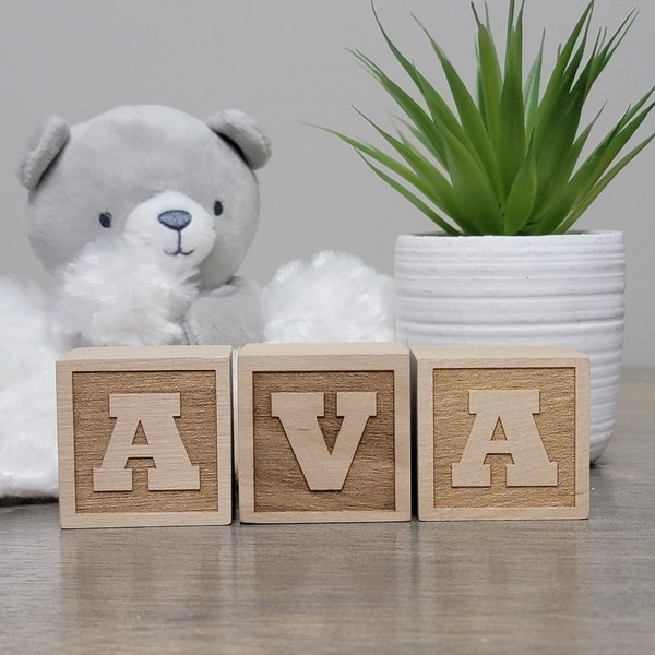 Personalized Wooden Blocks | Name Blocks | Alphabet | Baby Name | Nursery | Engraved | Baby Shower | Gift | Natural Wood Toy | Wood Blocks