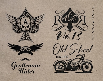 AI, EPS, SVG cut files digital download illustrations of motorcycle biker graphics.