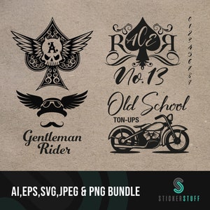 AI, EPS, SVG tagliano file illustrazioni di download digitale di grafica motociclistica biker.