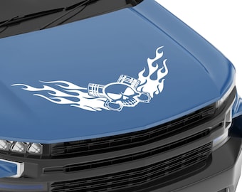 Flaming Skull Piston Head vinyl decal sticker for van car truck bonnet hood