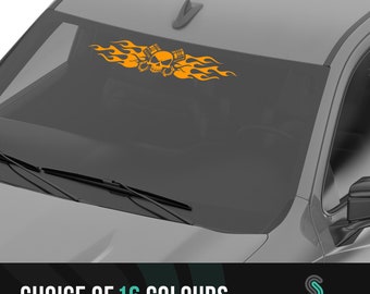 Flaming Skull Piston Head Vinyl Decal: Car Truck Window Sticker
