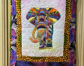 Exotic Elephant Textile Collage Wall Art FREE SHIPPING