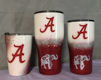 AL Bama Football Theme with GLITTER, Custom & Personalized, Stainless Steel  Tumbler, with lid