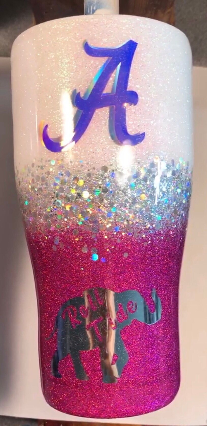 AL Bama Football Theme With GLITTER, Custom & Personalized, Stainless Steel  Tumbler, With Lid 