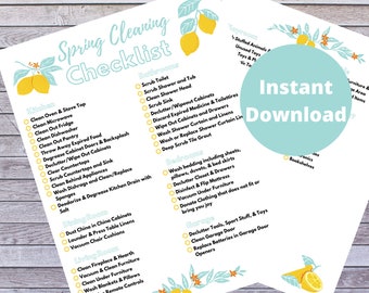 Spring Cleaning Checklist | Deep Clean Checklist |Cleaning Printable | Lemon theme