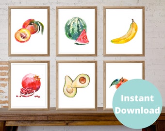 Watercolor Fruit Prints: Kitchen Gallery Wall Art (Digital Printable)