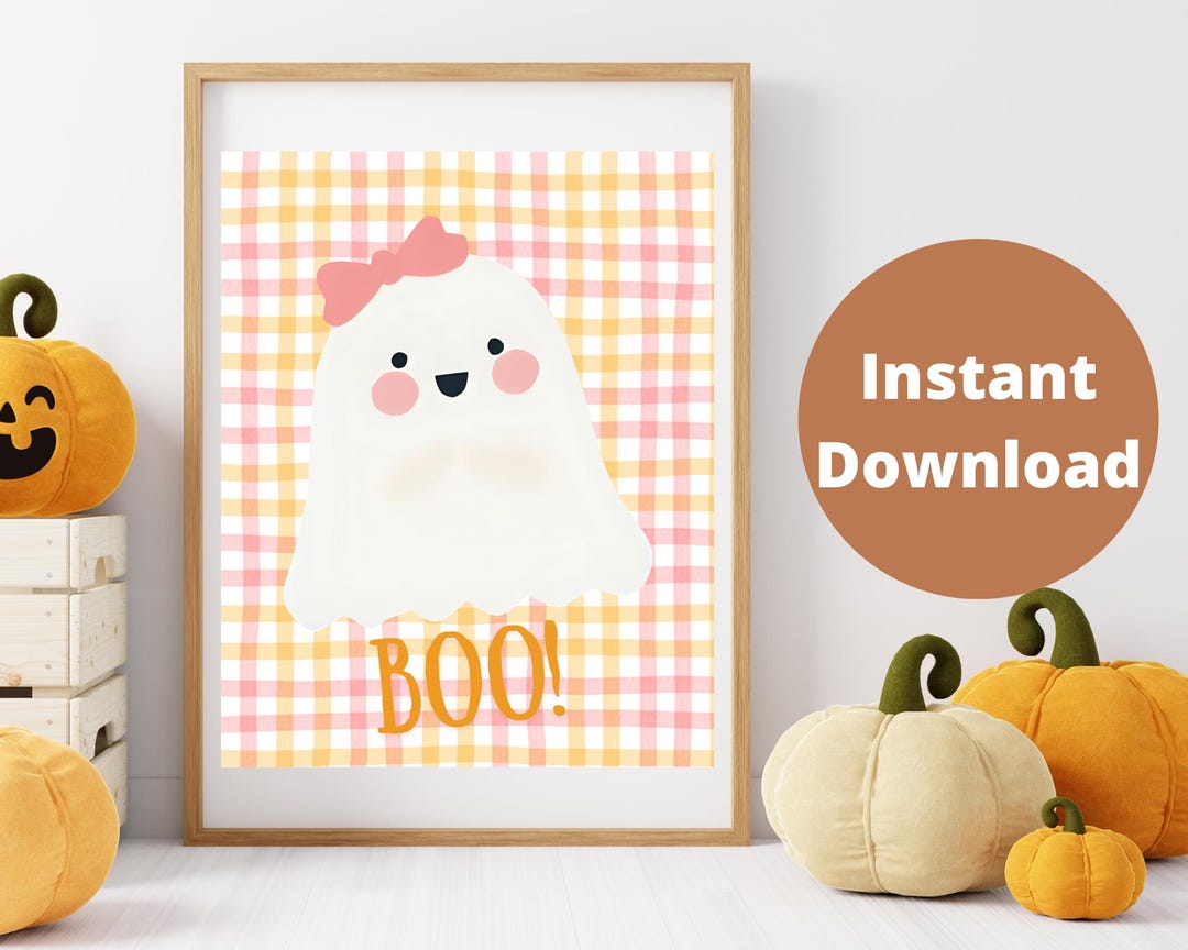 Cute Ghost With Pink Bow – Kawaii Halloween Wall Art | Girly Spooky ...