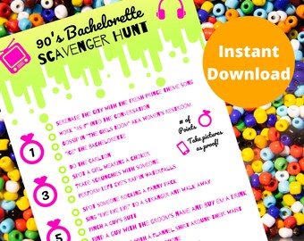 90's Bachelorette Scavenger Hunt Game | Digital Printable | Nineties | Noughties