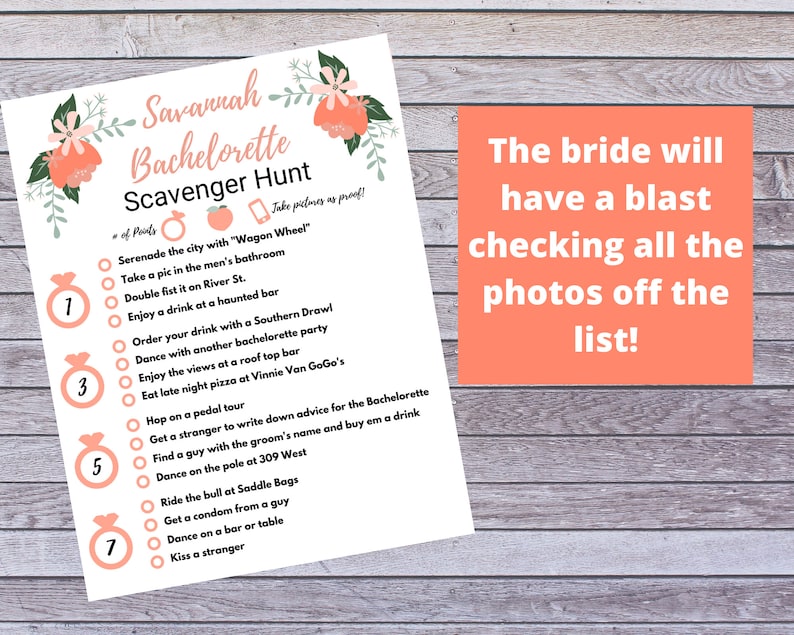 Savannah Georgia Bachelorette Scavenger Hunt Game | Digital Printable | Instant Download image 2