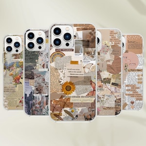 Funda para teléfono con diseño de periódico - Collage de recortes para iPhone 16 Pro Max 15 14 13 12 11 8 Plus Samsung S25 Ultra S24 S23 S22 Pixel 9 8