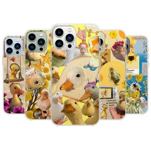 Coque de téléphone collage canard - Cadeau mème animal oie mignon pour iPhone 16 Pro Max 15 14 13 12 11 X 8 Plus Samsung S25 Ultra S24 S23 FE Pixel 9