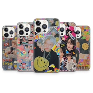 Custodia per telefono Hobicore - Cover artistica KPOP BTS coreana per iPhone 15 Pro Max, 14, 13, 12, 11, 8 Plus, Samsung S23 Ultra, S22, S21 Pixel 8, 7