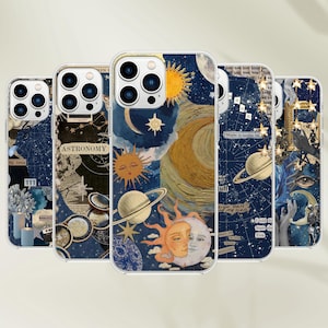 Coque de téléphone céleste - Coque Astronomie Soleil et Lune pour iPhone 16 Pro Max 15 14 13 12 11 X 7 Samsung S25 Ultra S24 S23 S22 Pixel 9 8