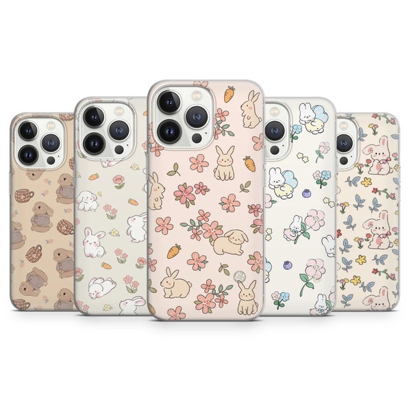 Cute Bunny Phone Case - Aesthetic Rabbit Nature Core Cover for iPhone 15 Pro Max 14 13 12 11 8 Plus Samsung S23 Ultra S22 S21 Pixel 8 7