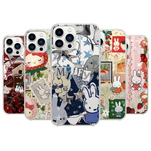Coque de portable Miffy - Coque esthétique Coquette pour iPhone 16 Pro Max15 14 13 12 11 8 Plus Samsung S24 Ultra S23 S22 S21 Pixel 8, 7