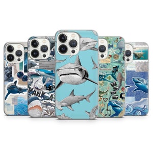 Coque de portable requin esthétique - Coque représentant un poisson océanique pour iPhone 15 Pro Max, 14, 13, 12, 11, 8 Plus, Samsung S23 Ultra, S22, S21, Pixel 8, 7