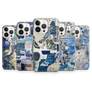 Coque de portable bleue pour scrapbooking - Art floral océan esthétique pour iPhone 15 Pro Max 14 13 12 11 X 8 7 Plus Samsung S24 Ultra S23 S22 FE Pixel 8