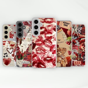 Custodia per telefono Vintage Love per Samsung - Regalo romantico con cuore rosso e bacio per Samsung S25 Ultra S24 Plus S23 FE S22 S21 S20 Galaxy Note 20 A55 A35