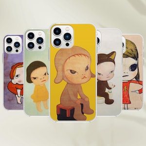 YOSHITOMO NARA Coque de téléphone artistique - Coque japonaise esthétique pour iPhone 16 Pro Max 15 14 13 12 11 X 8 Plus Samsung S24 Ultra S23 FE Pixel 8