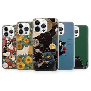 Lustige Weltraum Katze Handyhülle - Flower Kitty Art Cover für iPhone 15 Pro Max, 14, 13, 12, 11, 8 Plus, Samsung S23 Ultra, S22, S21 Pixel 8, 7