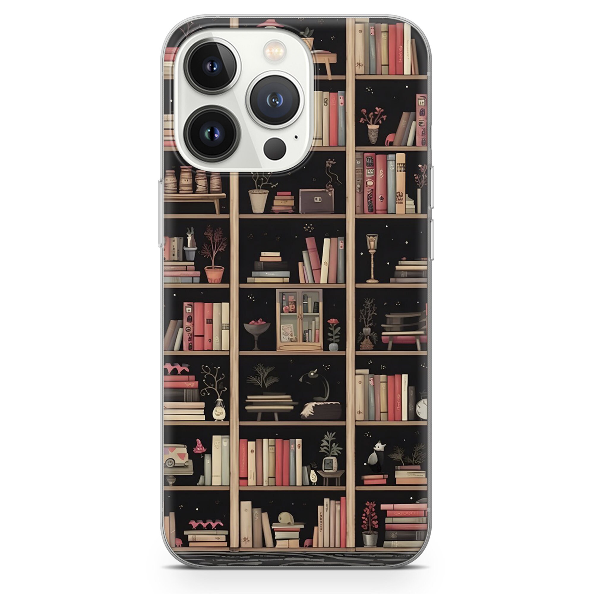 Bookshelf Phone Case Aesthetic Book Reader Art Cover for iPhone 15 Pro Max, 14, 13, 12, 11, 8