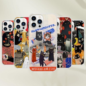 Japanese Cat Phone Case - Abstract Kitten Art Cover for iPhone, Samsung and Google Pixel