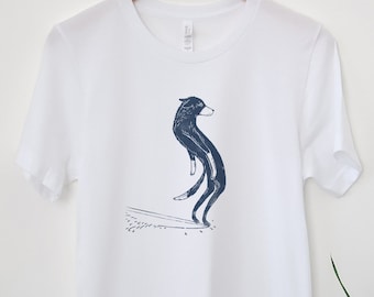 Surfing Dog Unisex T shirt / surfing t shirt / Dog T shirt / Dog Illustration / Surf art /  surfing animal / Mens T shirt / Womens Tshirt