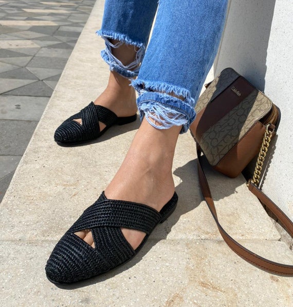 Mule and Sandals in Raffia and Leather 