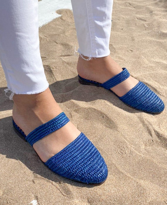 Marokkaanse babouch Aangepaste Raffia schoenen Marokkaanse schoenen natuurlijke zomer muilezels handgemaakte slippers Schoenen damesschoenen Klompen & Muilen High end raphia flats 