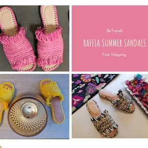 Beach Sandals, Pure Raffia and Genuine Leather, Raffia Shoes, Summer Sandals, Organic Shoes, Women&#39;s Sandals, Flats
